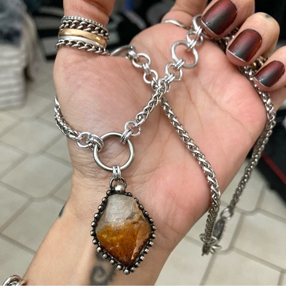 Genuine yellow orange citrine crystal maille chain silver boho gem necklace - Picture 9 of 16